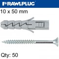 EXPANSION PLUG FIX 10X50MM WITH SCREW 50PSC PER TUB